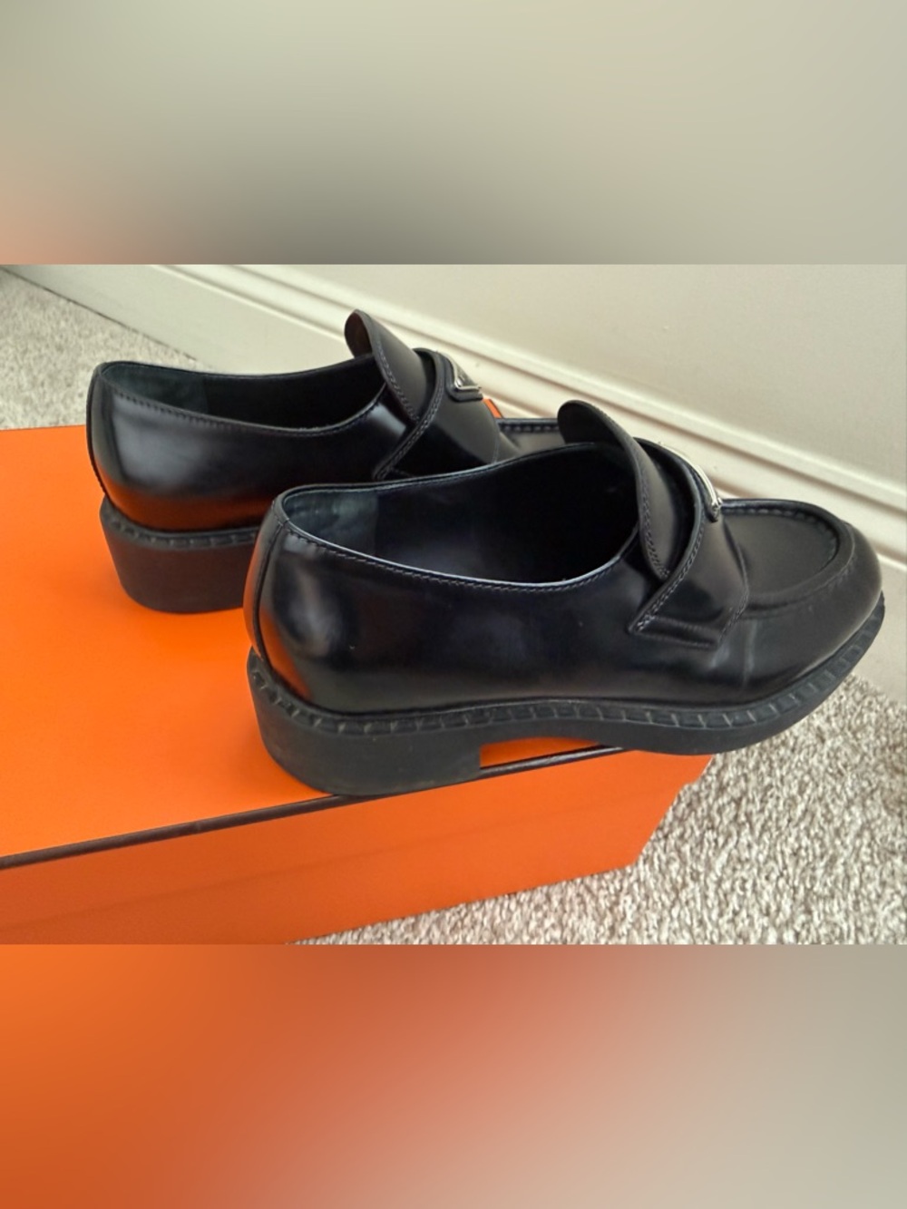 Prada Black Leather Platform Loafers size US7.5 IT37.5 authentic - Picture 9 of 16
